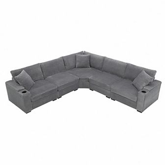 Merax 106" Convertible L Shaped Sectional Sofa,Corduroy Corner Couch with Armrest Storage