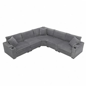 Merax 106" Convertible L Shaped Sectional Sofa,Corduroy Corner Couch with Armrest Storage