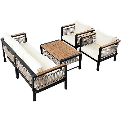 Merax 4 Pieces Outdoor Sectional Sofa Set 5-person Patio Seating Group Outdoor Conversation Set