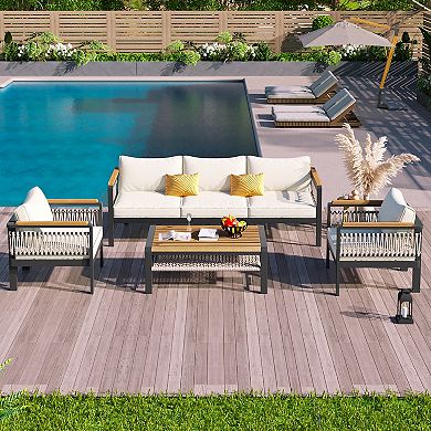 Merax 4 Pieces Outdoor Sectional Sofa Set 5-person Patio Seating Group Outdoor Conversation Set