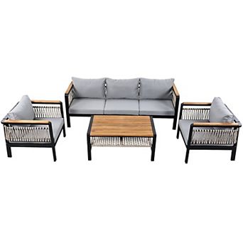 Merax 4 pc Outdoor Sectional Sofa Set 5-person Patio Seating Group Outdoor Conversation Set