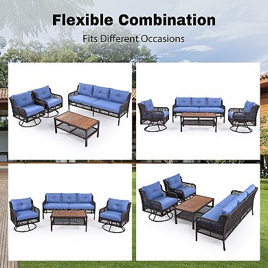 Merax 4 Pieces Patio Furniture Set with Swivel Chairs, Outdoor Wicker Sofas for 5-person