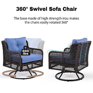 Merax 4 Pieces Patio Furniture Set with Swivel Chairs, Outdoor Wicker Sofas for 5-person