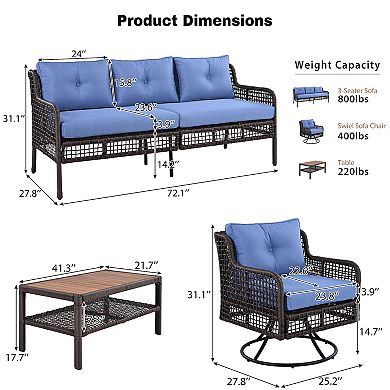 Merax 4 Pieces Patio Furniture Set with Swivel Chairs, Outdoor Wicker Sofas for 5-person