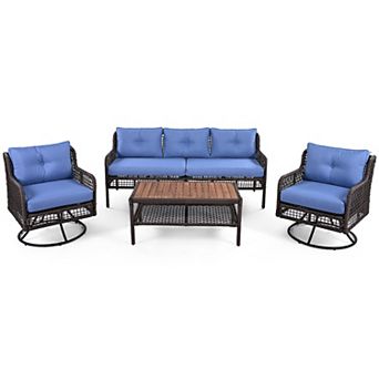 Merax 4 pc Patio Furniture Set with Swivel Chairs, Outdoor Wicker Sofas for 5-person