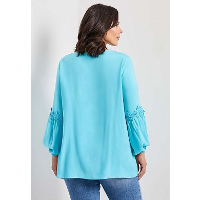 Avenue Women's Plus Size Crochet Lace Trim Top