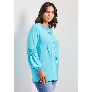 Avenue Women's Plus Size Crochet Lace Trim Top