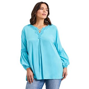 Avenue Women's Plus Size Crochet Lace Trim Top