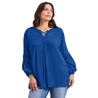 Avenue Women's Plus Size Crochet Lace Trim Top