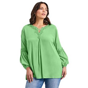 Avenue Women's Plus Size Crochet Lace Trim Top