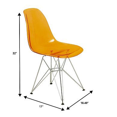 LeisureMod Cresco Modern Acrylic Dining Chair Eiffel Chrome Base Accent Chair