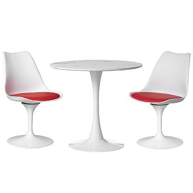 White Tulip Side Chair with Red Cushioned Seat - Stylish and Comfortable Swivel Chair, Set of 2