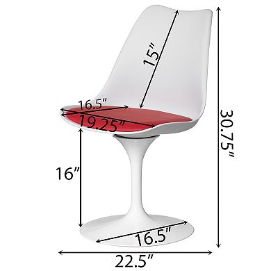 White Tulip Side Chair with Red Cushioned Seat - Stylish and Comfortable Swivel Chair, Set of 2