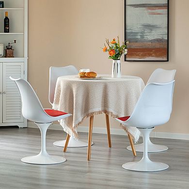 White Tulip Side Chair with Red Cushioned Seat - Stylish and Comfortable Swivel Chair, Set of 2
