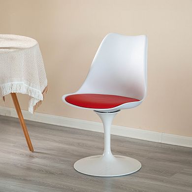 White Tulip Side Chair with Red Cushioned Seat - Stylish and Comfortable Polypropylene Swivel Chair