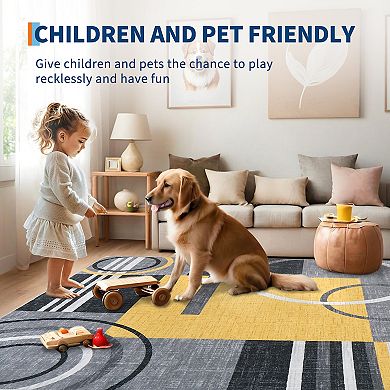 Garvee Machine Washable Bordered Non Slip Area Rugs for Living Room Bedroom