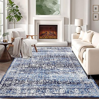 Garvee Machine Washable Vintage Area Rug Foldable Non Slip Faux Wool for Living Room
