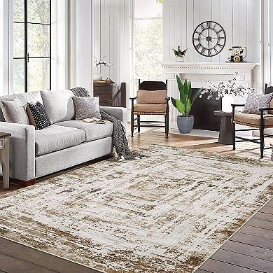 Garvee Machine Washable Bodered Area Rug Indoor Non Slip Mat for Living Room Bedroom Office Home
