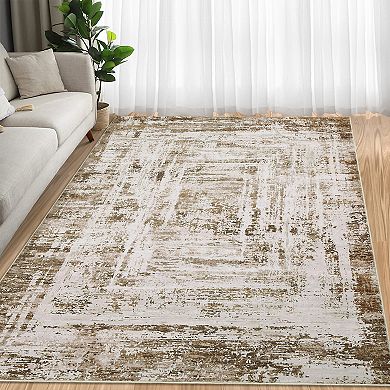 Garvee Machine Washable Bodered Area Rug Indoor Non Slip Mat for Living Room Bedroom Office Home