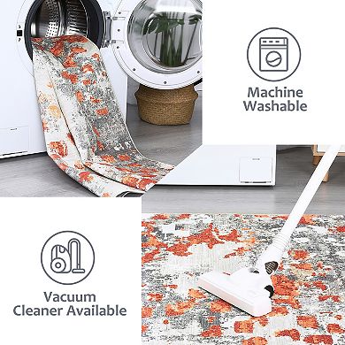 Garvee Machine Washable Vintage Area Rug Foldable Non Slip Faux Wool for Living Room