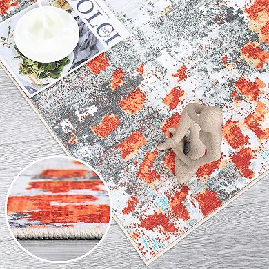 Garvee Machine Washable Vintage Area Rug Foldable Non Slip Faux Wool for Living Room