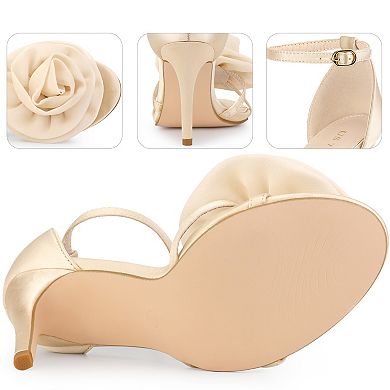 Flower Satin Sandal Ankle Strap Stiletto Heel Flowers Sandals for Women