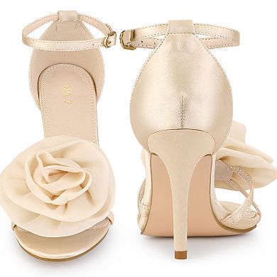 Flower Satin Sandal Ankle Strap Stiletto Heel Flowers Sandals for Women