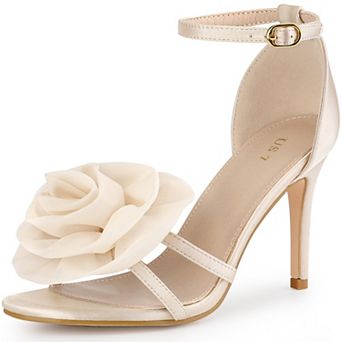 Flower Satin Sandal Ankle Strap Stiletto Heel Flowers Sandals for Women