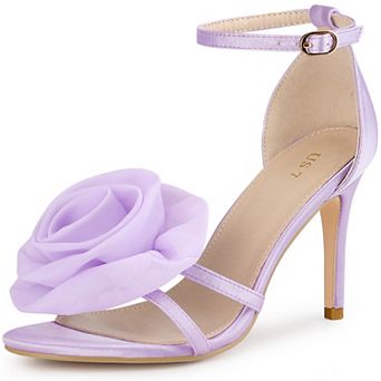 Flower Satin Sandal Ankle Strap Stiletto Heel Flowers Sandals for Women