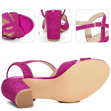 Glitter Sparkly Heels Crisscross Strap Chunky Heel Sandals for Women