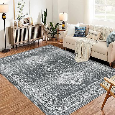 Garvee Machine Washable Non Slip Area Rug for Livingroom Soft Cotton Carpet for Home Use