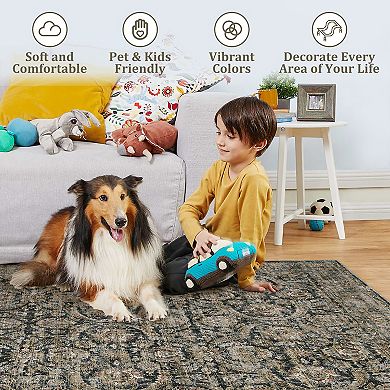 Garvee Indoor Kitchen Low Pile Rug Soft Oriental Vintage Throw Carpet