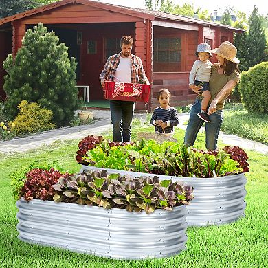 Aoodor Galvanized Raised Garden Bed Kit, Garden Planter Boxes - Silver