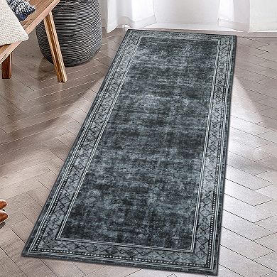 Garvee Bordered Machine Washable Carpet Modern Geometric Chic Border Rug