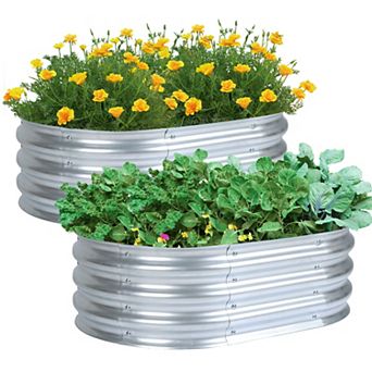 Aoodor 2 pc Galvanized Raised Garden Bed Kit, Garden Planter Large Boxes - Silver