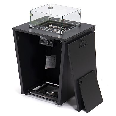 LeisureMod Chelsea Aluminum Patio Modern Propane Fire Pit Side Table