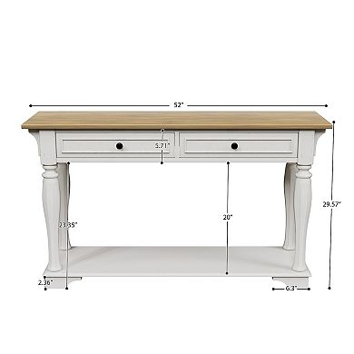 Serwall European-Style Solid Wood Entryway Console Table with 2 Drawers & Bottom Shelf