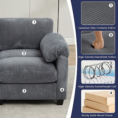 SERWALL Corduroy Sectional Loveseat, Soft, Comfortable & Pet-Friendly