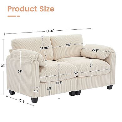 SERWALL Corduroy Sectional Loveseat, Soft, Comfortable & Pet-Friendly
