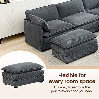 5-Seater Corduroy Sectional Sofa with a Removable Ottoman & Corner Seat, Soft & Comfortable