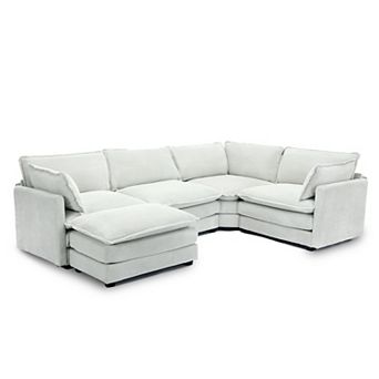5-Seater Corduroy Sectional Sofa with a Removable Ottoman & Corner Seat, Soft & Comfortable