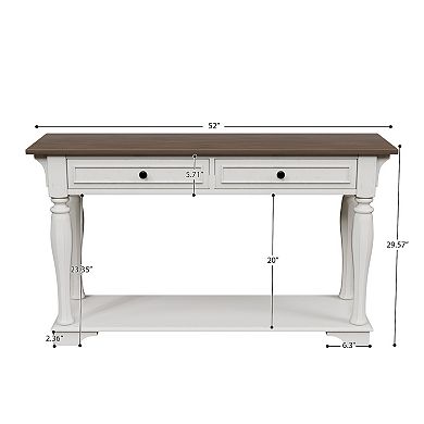 Serwall European-Style Solid Wood Entryway Console Table with 2 Drawers & Bottom Shelf