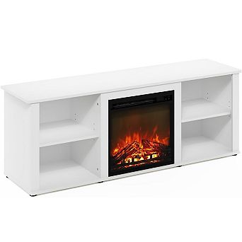 Furinno Classic 60 Inch TV Stand with Fireplace, Solid White