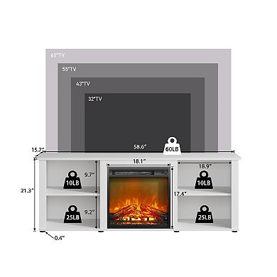 Furinno Classic 60 Inch TV Stand with Fireplace, Solid White
