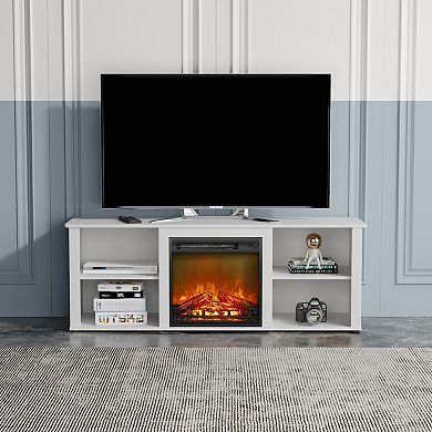Furinno Classic 60 Inch TV Stand with Fireplace, Solid White