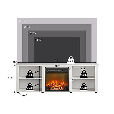 Furinno Classic 70 Inch TV Stand with Fireplace, Solid White
