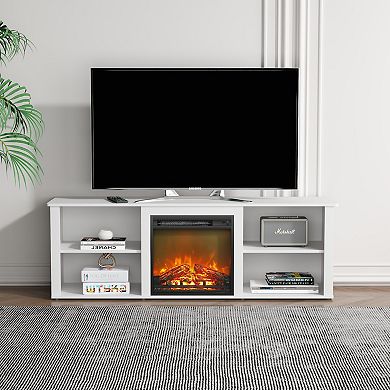 Furinno Classic 70 Inch TV Stand with Fireplace, Solid White