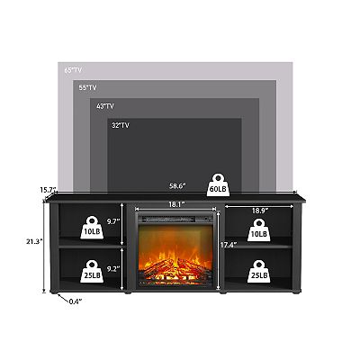 Furinno Classic 60 Inch TV Stand with Fireplace, Americano