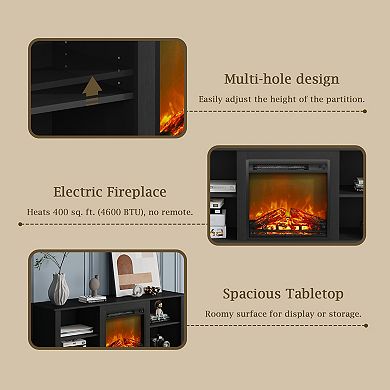 Furinno Classic 60 Inch TV Stand with Fireplace, Americano