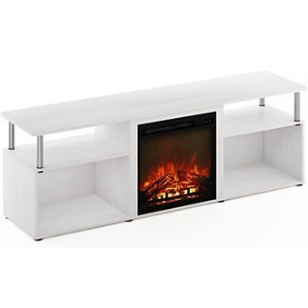 Furinno Jensen Open Storage Fireplace Entertainment Center for TV up to 70 Inch